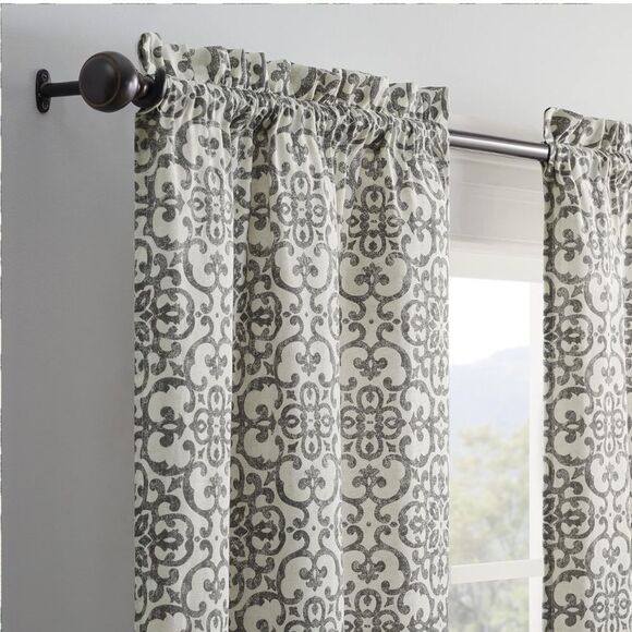 Pairs to Go Brockwell 56" x 63" Rod Pocket Double Panel Window Charcoal Curtains - Picture 3 of 6